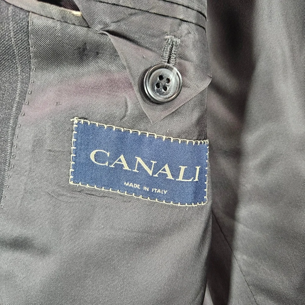 Canali Mens Pinstripe‎ Wool Suit Jacket Blazer Charcoal Grey 3 Button Italy 48R